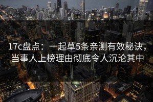 17c盘点：一起草5条亲测有效秘诀，当事人上榜理由彻底令人沉沦其中