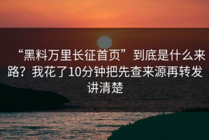 “黑料万里长征首页”到底是什么来路？我花了10分钟把先查来源再转发讲清楚